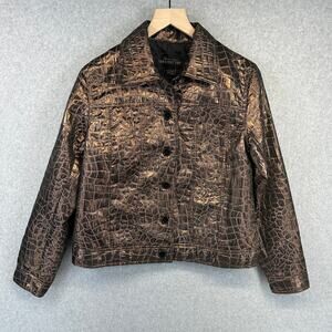 Donna Salyers Fabulous Furs Jacket Womens Size M Brown Animal Textured Button Up